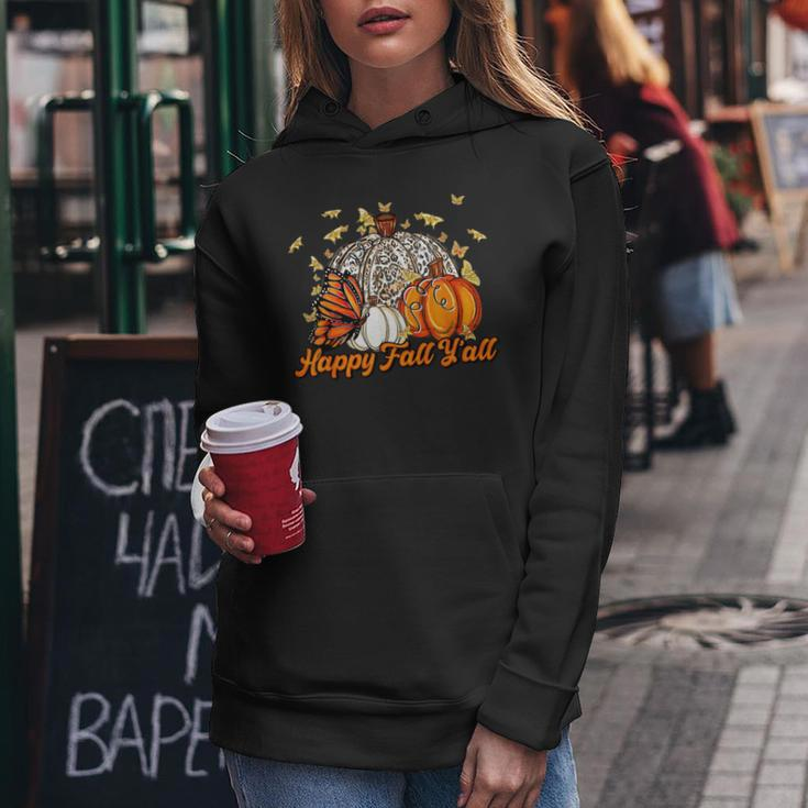 Happy Fall Y'all Pumpkin Butterfly Autumn Thanksgiving Retro Women Hoodie Unique Gifts