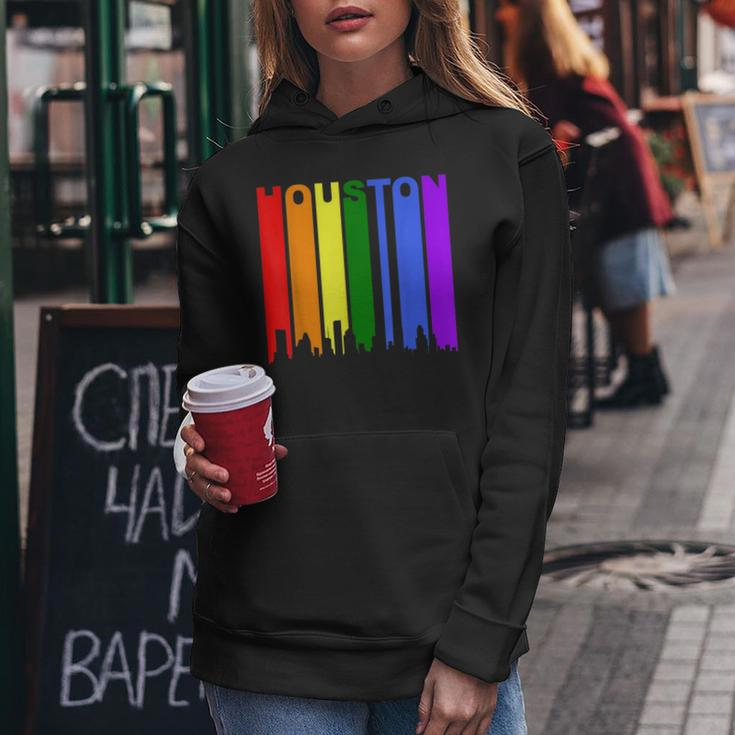 Houston Texas Downtown Rainbow Skyline Lgbt Gay Pride Women Hoodie Unique Gifts