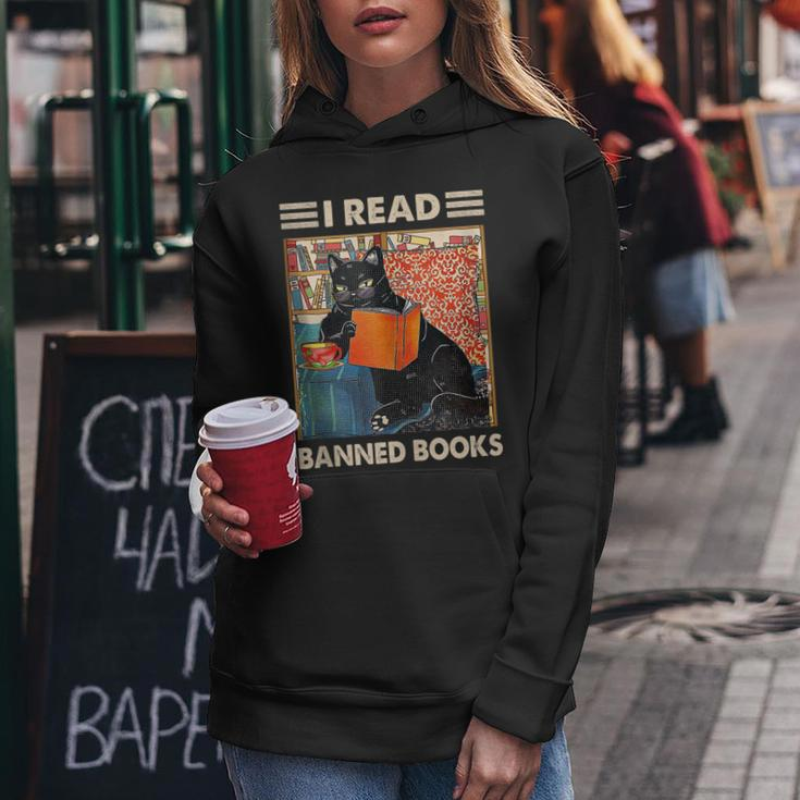 I Read Banned Books Funny Black Cat Reader Bookworm Women Women Hoodie Unique Gifts
