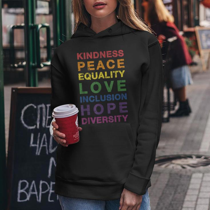 Kindness Peace Equality Rainbow Flag For Pride Month Women Hoodie Unique Gifts