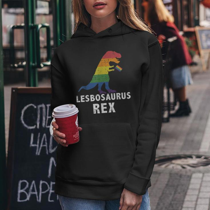 Lesbosaurus Rex Dinosaur In Rainbow Flag For Lesbian Pride Women Hoodie Unique Gifts