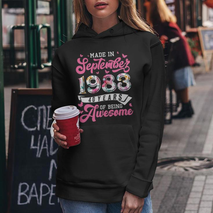 Made In September 1983 Floral 40 Yr Old 40Th Birthday Women Women Hoodie Funny Gifts