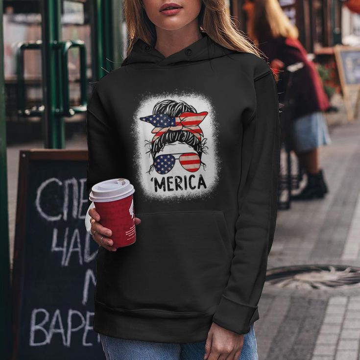 Merica 4Th Of July Women Girls Mom American Flag Us Bleached Women Hoodie Personalized Gifts