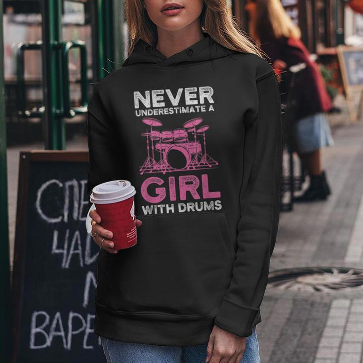 Never Underestimate A Girl With Drums Funny Girls Drummer Women Hoodie Funny Gifts