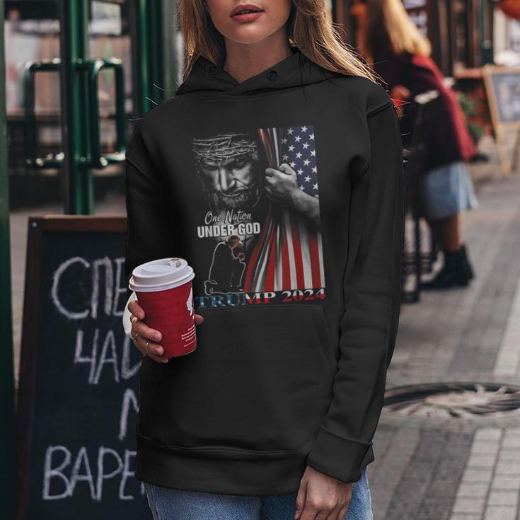 One Nation Under God Trump 2024 God American Flag Women Hoodie Unique Gifts