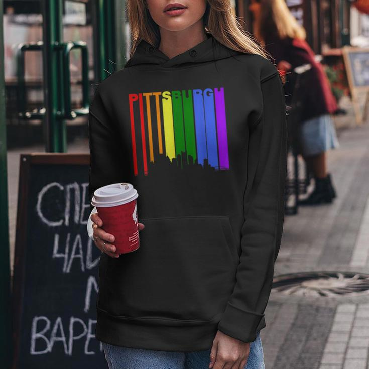 Pittsburgh Pa Downtown Rainbow Skyline Lgbt Gay Pride Women Hoodie Unique Gifts