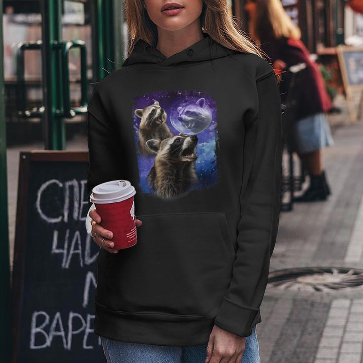 Racoons Howling At The Moon Funny Three Racoon Meme Vintage Women Hoodie Unique Gifts