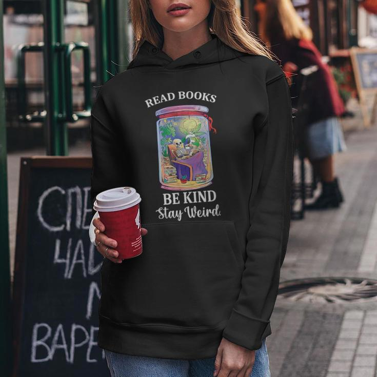 Read Books Be Kind Stay Weird Funny Skull Book Lover Vintage Be Kind Funny Gifts Women Hoodie Unique Gifts