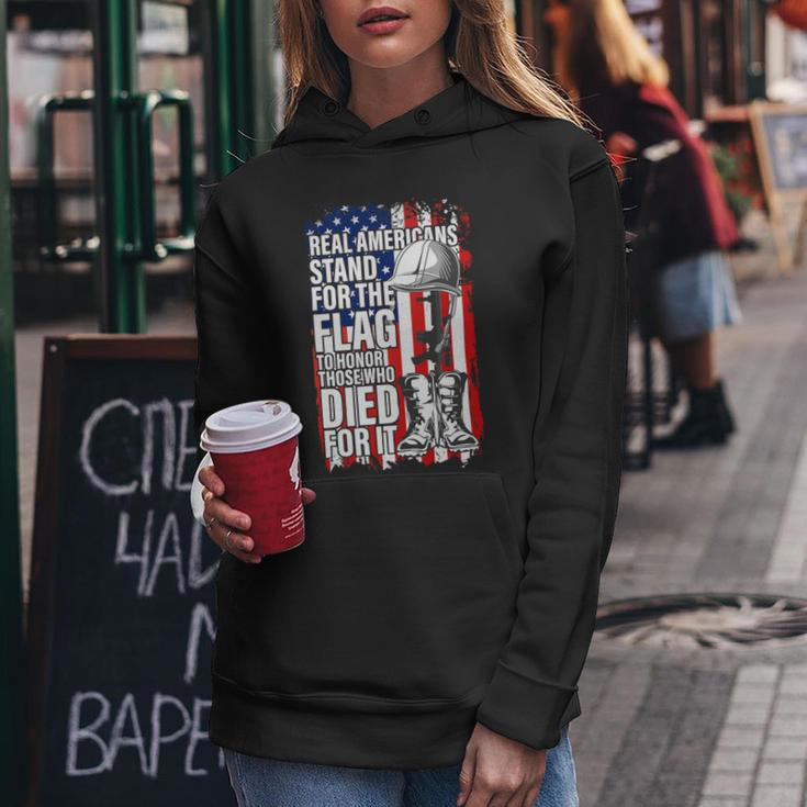 Real Americans Stand For The Flag Shirt Veteran Day Us Women Hoodie Unique Gifts