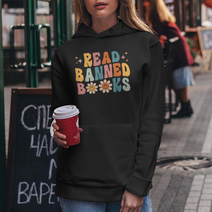 Retro Flower Read Banned Book Reading Book Lovers Readers Reading Funny Designs Funny Gifts Women Hoodie Unique Gifts