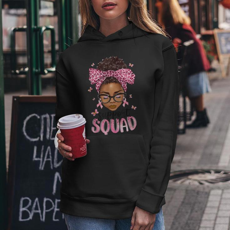 Support Squad Breast Cancer Awareness Messy Bun Black Woman Women Hoodie Unique Gifts