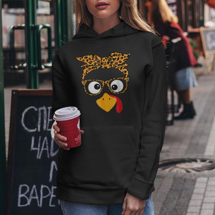 Thanksgiving Turkey Face Leopard Print Glasses Autumn Fall Women Hoodie Personalized Gifts