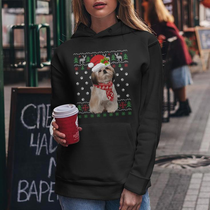 Ugly Sweater Christmas Shih Tzu Dog Puppy Xmas Pajama Women Hoodie Funny Gifts