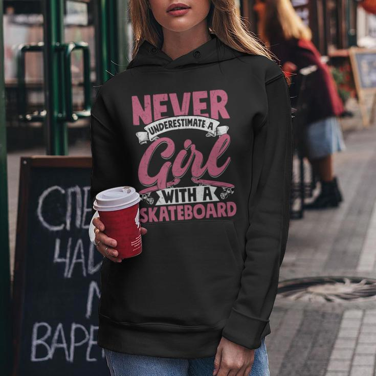 Never Underestimate A Girl With A Skateboard Skateboarder Women Hoodie Unique Gifts