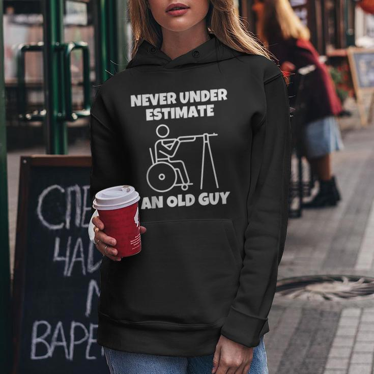 Never Underestimate An Old Guy Retired Old People Wheelchair Women Hoodie Funny Gifts