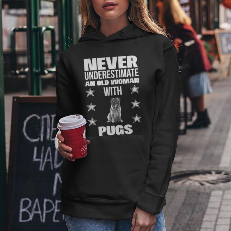 Never Underestimate An Old Woman With Pugs Women Hoodie Unique Gifts