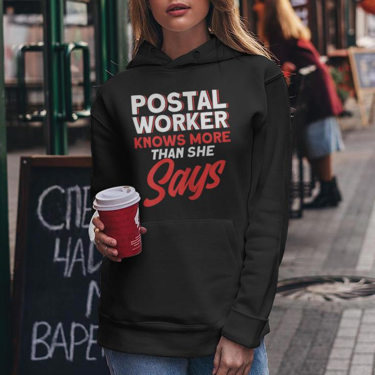 Womens Postal Worker Knows More Than She Says Mailman Postman Women Hoodie Personalized Gifts