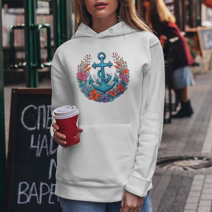 Colorful Flowers Designs Floral Nautical Sailing Boat Anchor Women Hoodie Unique Gifts