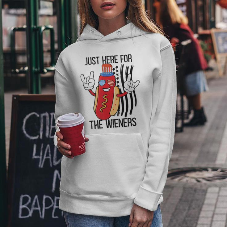 Im Just Here For The Wieners Hot Dog Cartoon 4Th Of July Gift For Womens Women Hoodie Unique Gifts