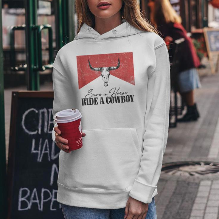 Retro Bull Skull Save A Horse Ride A Cowboy Western Country Women Hoodie Unique Gifts