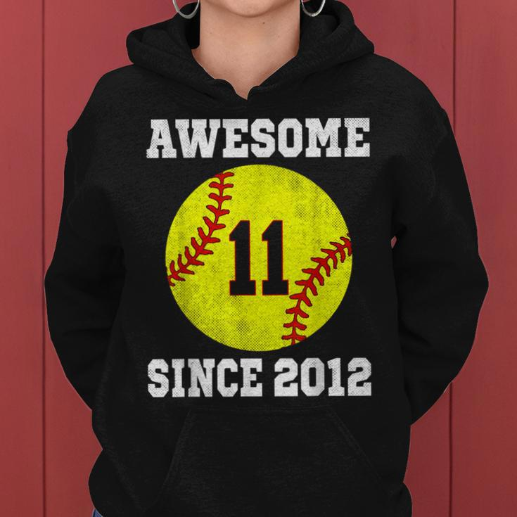 11Th Birthday Girl Softball Lover 11 Years Old Vintage Women Hoodie