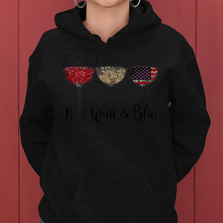 4Th Of July Red White Blue Wine Fourth Of July Usa Flag Women Hoodie