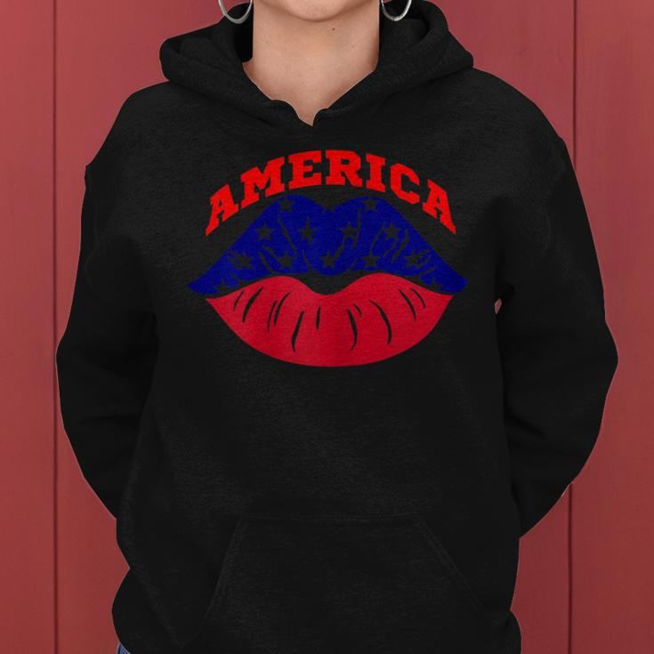 4Th Of July Top Lips American Flag Gift For Womens Women Hoodie