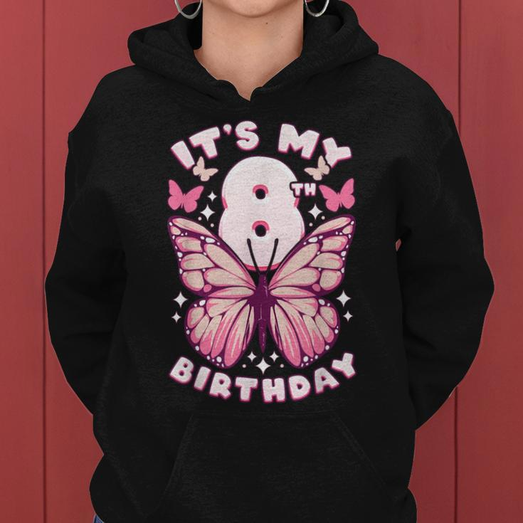 8Th Birthday Girl 8 Years Butterflies And Number 8 Women Hoodie