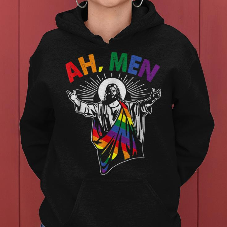 Ah Men Lgbt Gay Pride Jesus Rainbow Flag Christian Short Women Hoodie