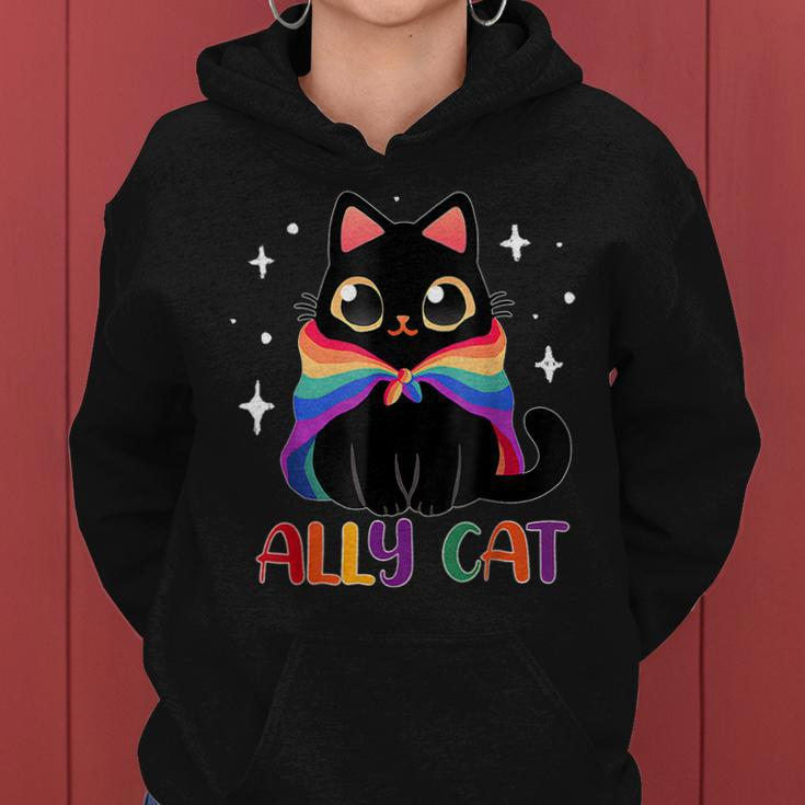 Ally Cat Lgbt Gay Rainbow Pride Flag Funny Cat Lover Women Hoodie
