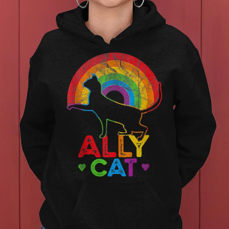 Allycat Lgbt Cat With Ally Pride Rainbow Women Hoodie