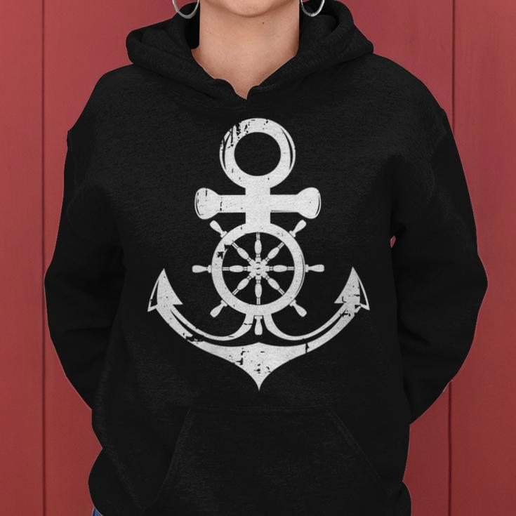 Anchor With Ship Sring Wheel Nautical Vintage Sailor Women Hoodie
