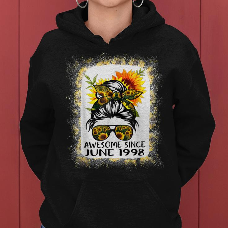 Awesome Since June 1998 Messy Bun Sunflower Vintage Birthday Women Hoodie