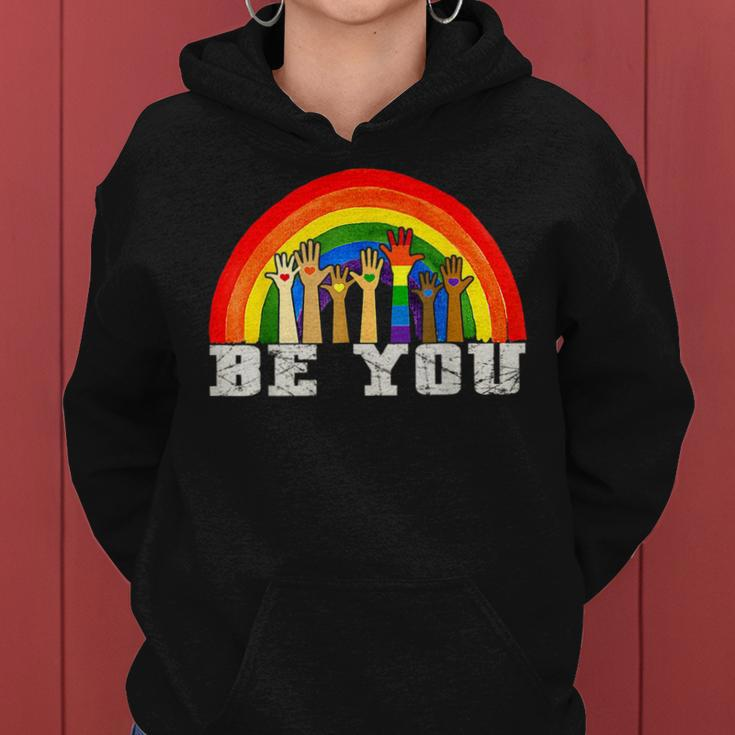 Be You Gay Pride Lgbt Ally Rainbow Vintage Pride Lgbtq Women Hoodie
