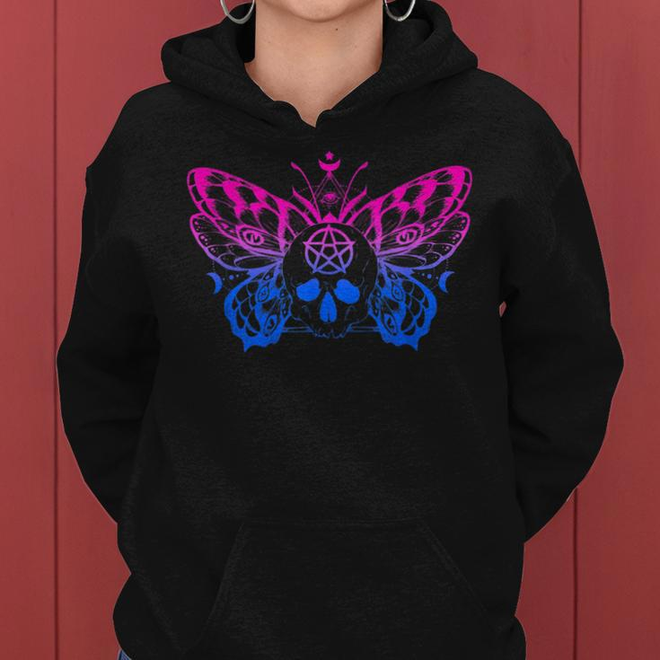 Bisexual Pentagram Pagan Bi Pride Skull Butterfly Goth Witch Women Hoodie