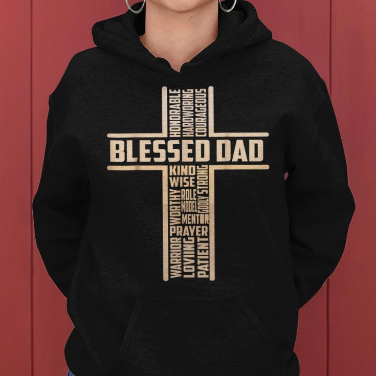 Blessed Dad Fathers Day Cross Christian Papa Pop Husband Women Hoodie