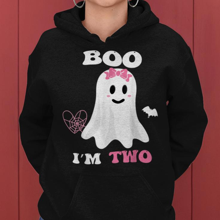 Boo I'm Two Ghost Second 2Nd Birthday Groovy Halloween Girls Women Hoodie