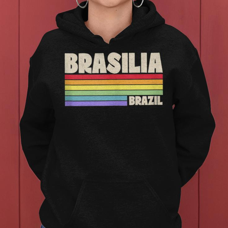 Brasilia Brazil Rainbow Gay Pride Merch Retro 70S 80S Queer Women Hoodie