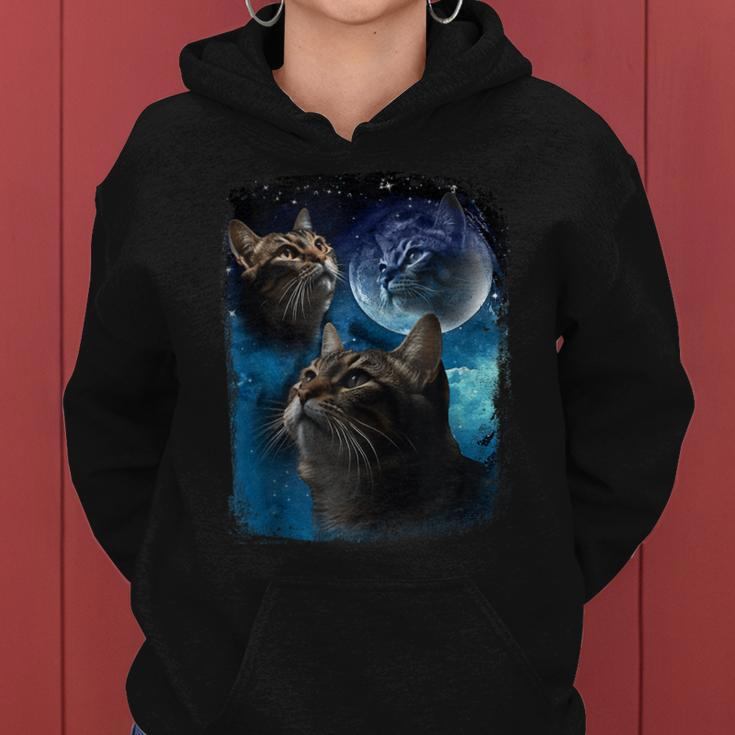 Cats Howl At Moon Funny Vintage Three Cat Howling Wolf Meme Women Hoodie