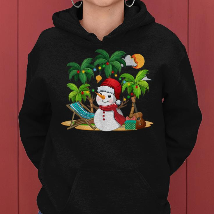 Christmas In July Snowman On Palm Tree Tropical Beach Women Hoodie