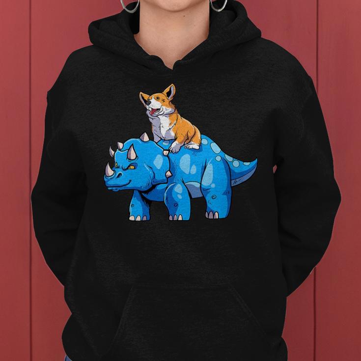 Corgi Riding A Dinosaur - Dinosaur Historical Dino Women Hoodie | Mazezy