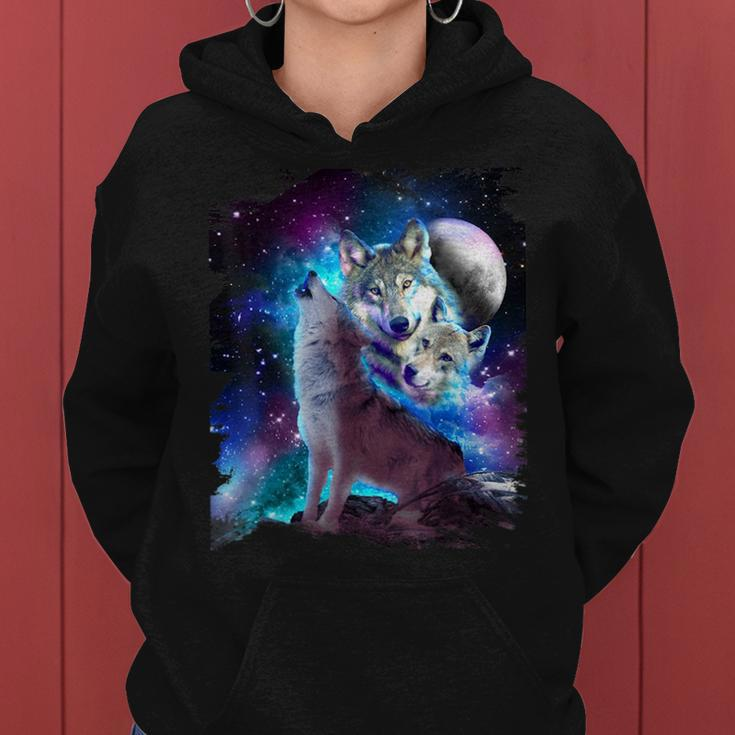 Cosmic Space Wolf Wolves Family Howling At Moon Women Hoodie
