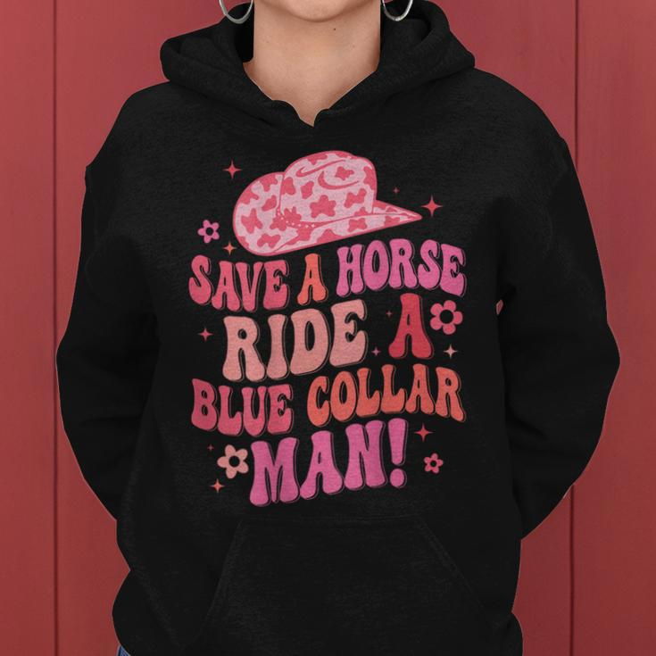 Cowboy Save A Horse Ride A Blue Collar Man On Back Women Hoodie