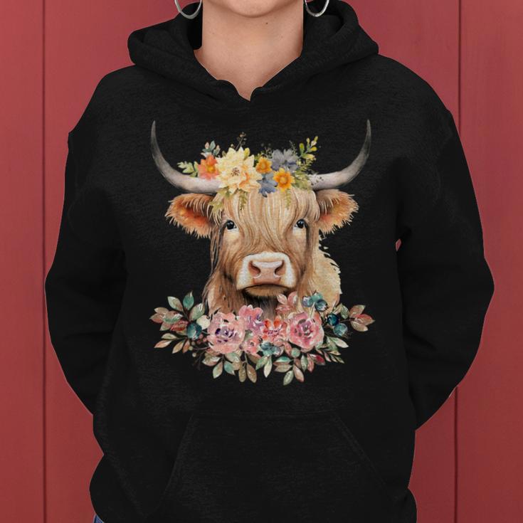 Cute Baby Highland Cow With Flowers Calf Animal Christmas Women Hoodie