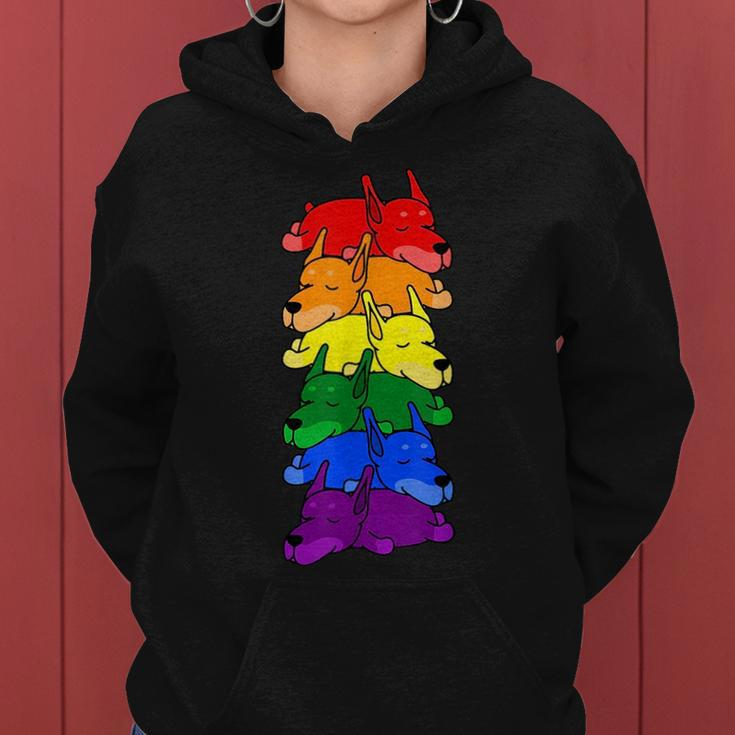 Cute Rainbow Doberman Gay Pride Lgbt Puppy Lover Women Hoodie