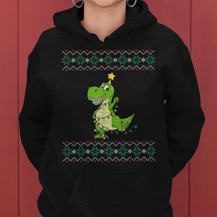 Dinosaur Ugly Sweater Christmas Lights Dinosaur Women Hoodie