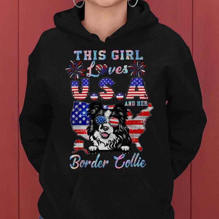 Dog Border Collie This Girl Loves Usa And Her Dog Border Collie 4Th Of July Women Hoodie