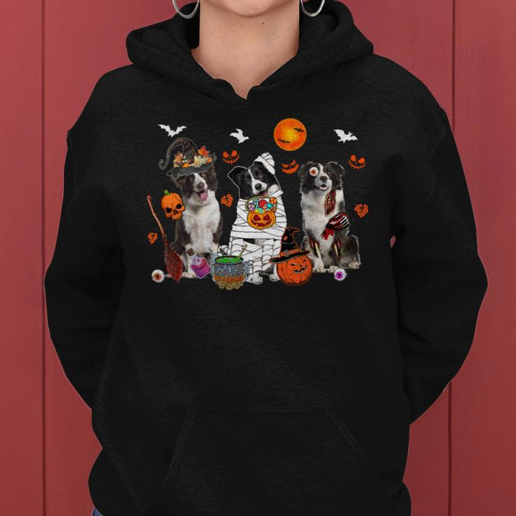 Dog Border Collie Three Border Collie Dogs Witch Scary Mummy Halloween Zombie Women Hoodie