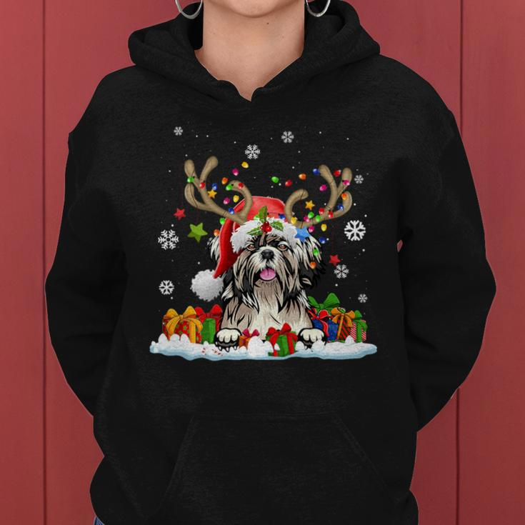Dog Lovers Cute Shih Tzu Santa Hat Ugly Christmas Sweater Women Hoodie