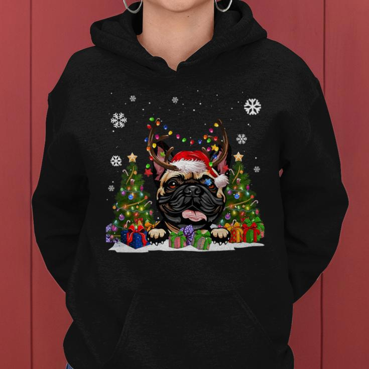 Dog Lovers French Bulldog Santa Hat Ugly Christmas Sweater Women Hoodie